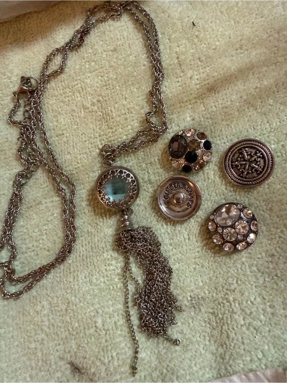 Ginger Snaps Silver Tassel Pendant Necklace with Interchangeable Crystal Buttons
